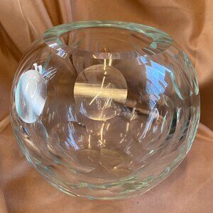 Vintage Heavy Orb Lens Cut Round Crystal Ball Rose Bowl 5.5"H Globe Vase